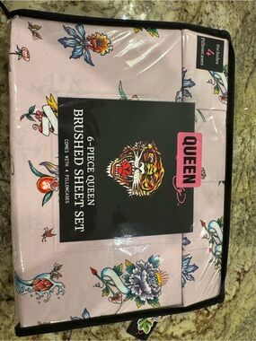 Ed Hardy Pink Floral & Tiger Motif Double Brushed Sheet Set
